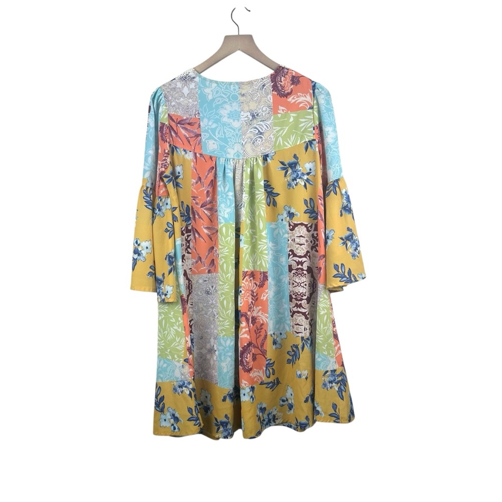 UMGEE Boho Hippie Babydoll Floral Print Peasant Lagenlook Tunic Mini Dress Sz S - Picture 4 of 9